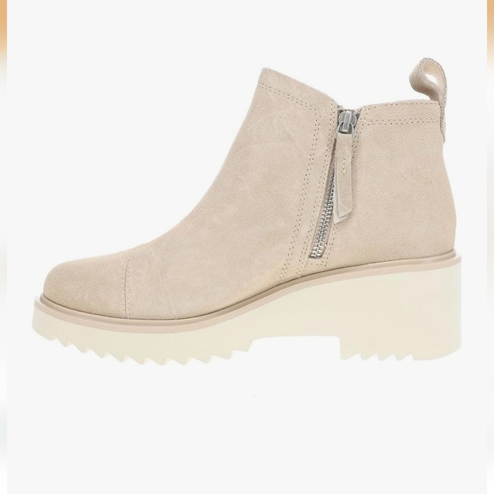 Toms Maude Wedge Chelsea Boot Oatmeal Tan Leather Upper Ankle Bootie Zip Size 8 - Picture 2 of 10